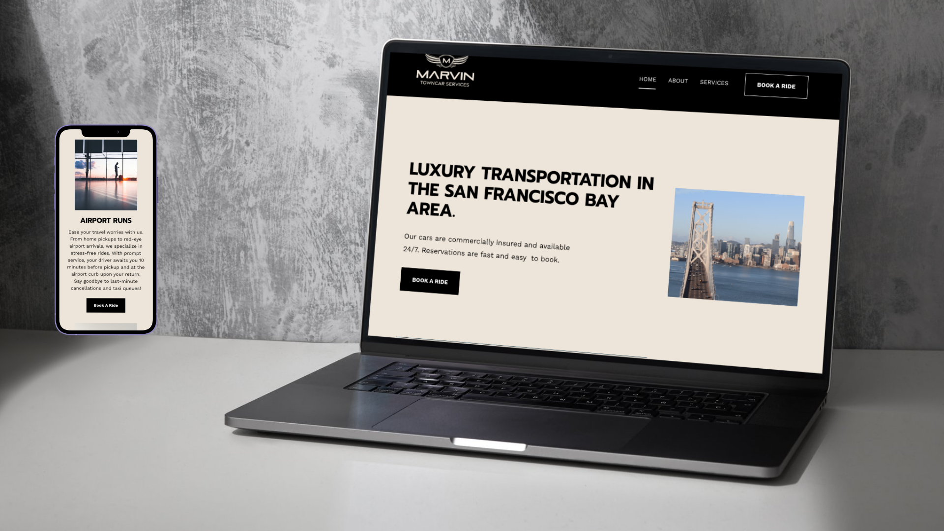 computer and phone mockup of website project - Prepory