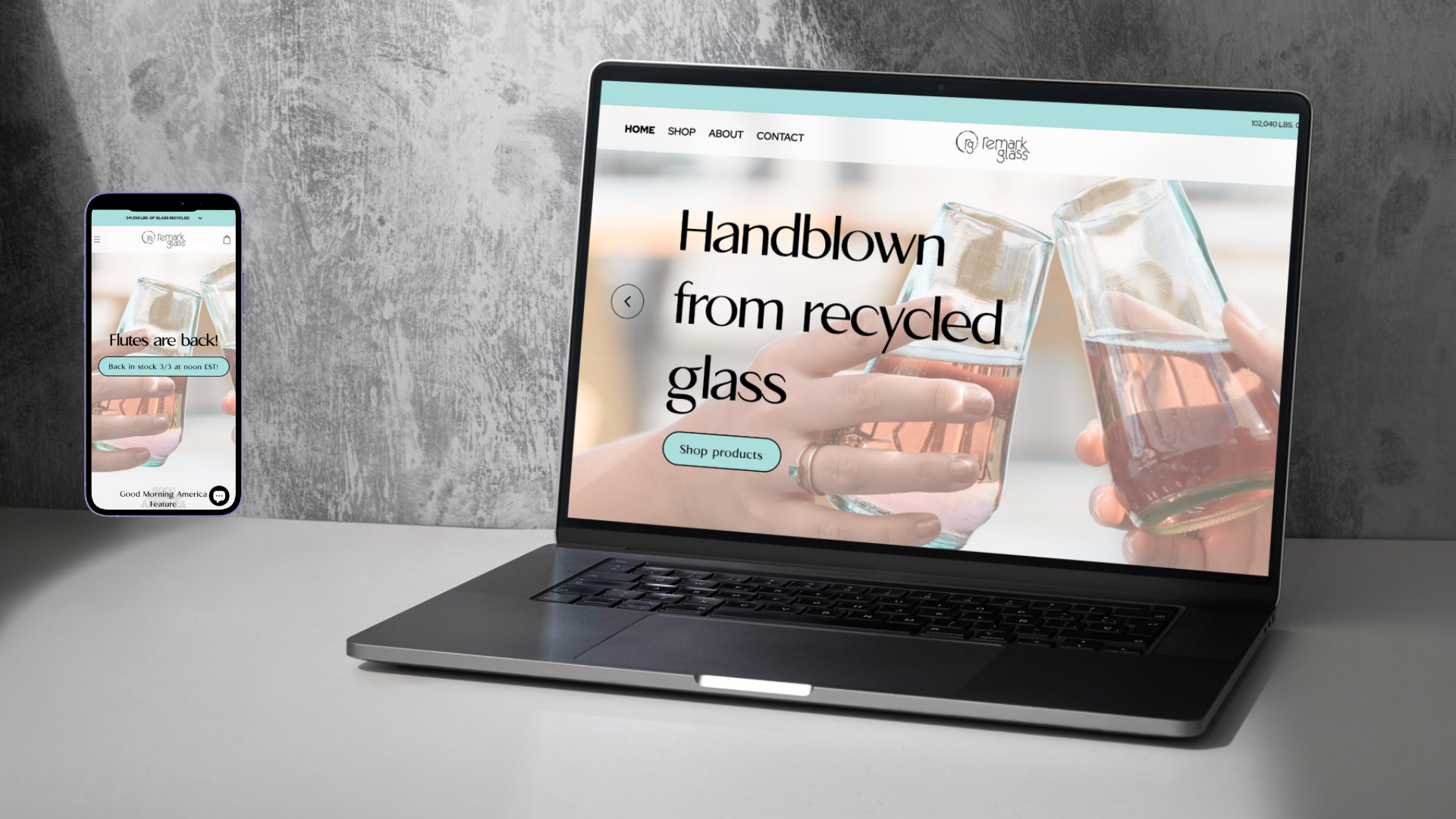 computer and phone mockup of website project - Remark Glass