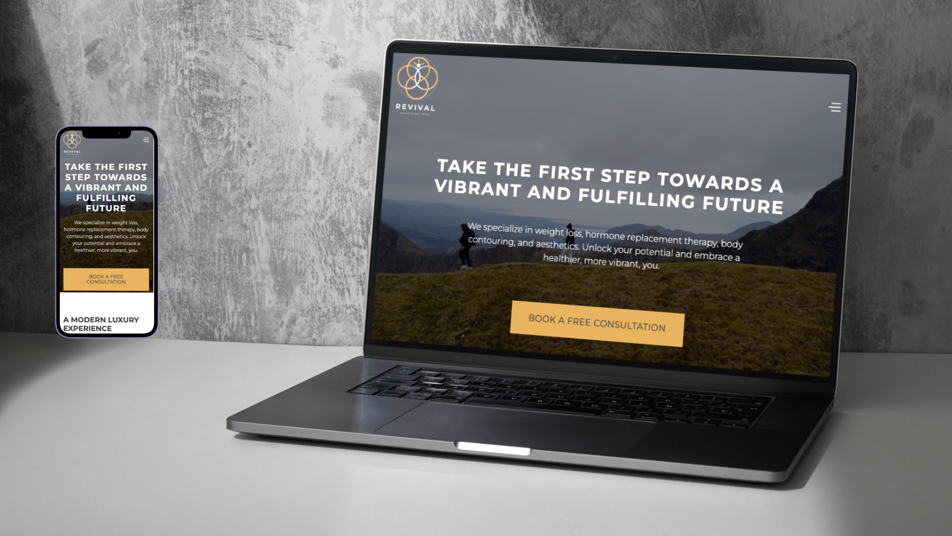 computer and phone mockup of website project - Revival Health